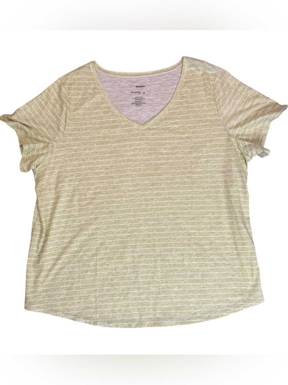 Sonoma Goods For Life Women’s Plus 2X Green White Striped V-Neck T-Shirt Tee